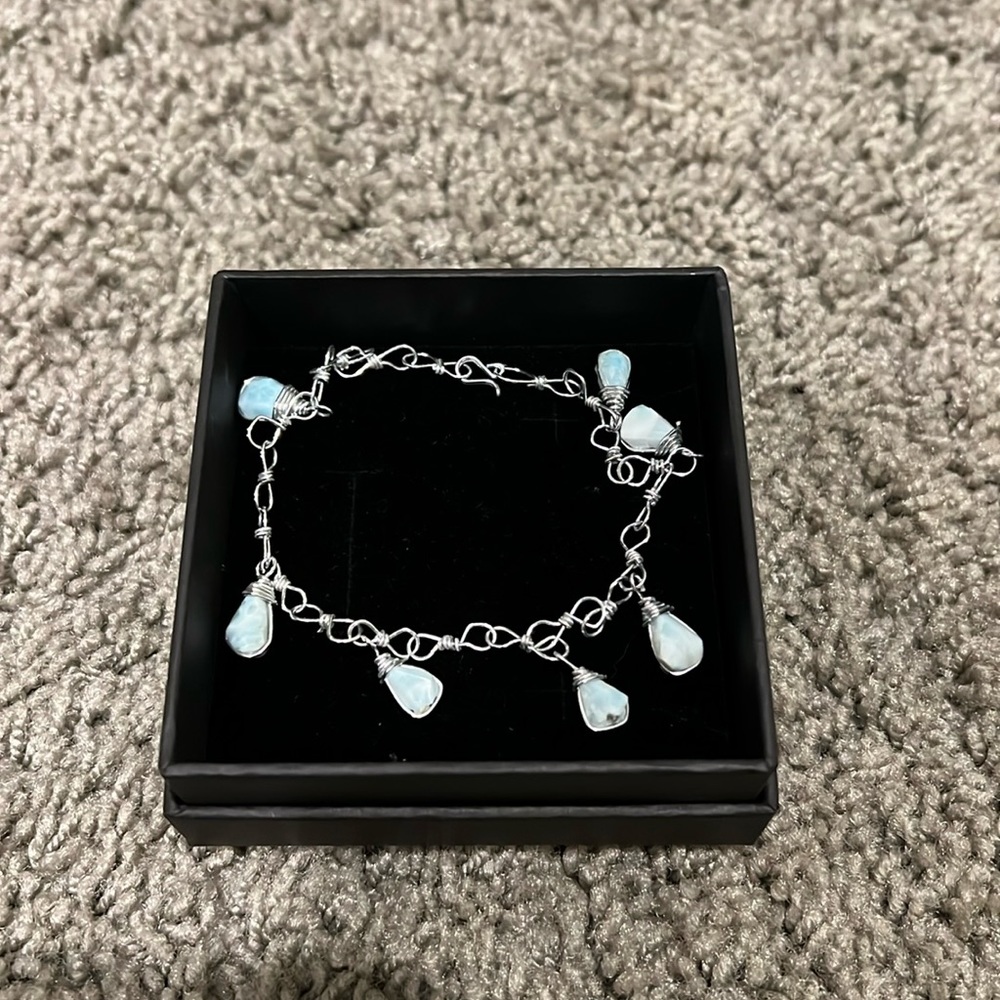 Silver Anklet with Blue Stones